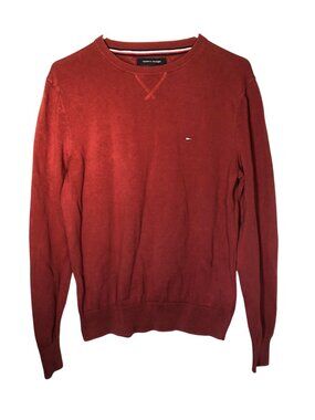 Tommy Hilfiger Mens Sweater Small Red Crewneck Pullover Long Sleeve Casual